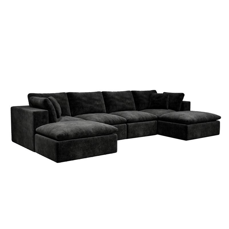 Roomfitters 137.8" Modular Sectional Sofa, 5-Piece Compressed Cloud Couch, No Assembly, Plush Corduroy, Black