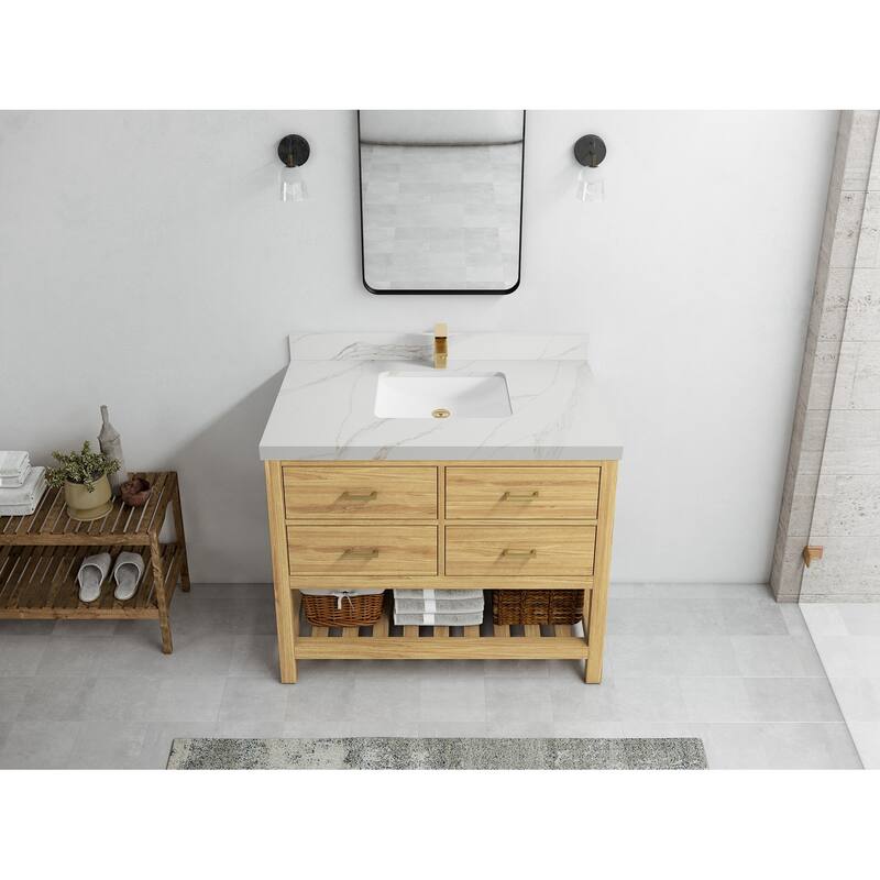 Willow Collections 42 in. W x 22 in. D Parker Solid Teak Single Sink Bathroom Vanity with Countertop