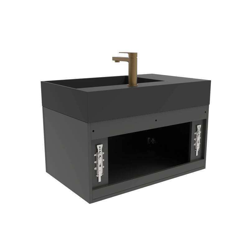 Amazon 30" Wall Mounted Bathroom Right Basin Vanity Set w/ Black Top