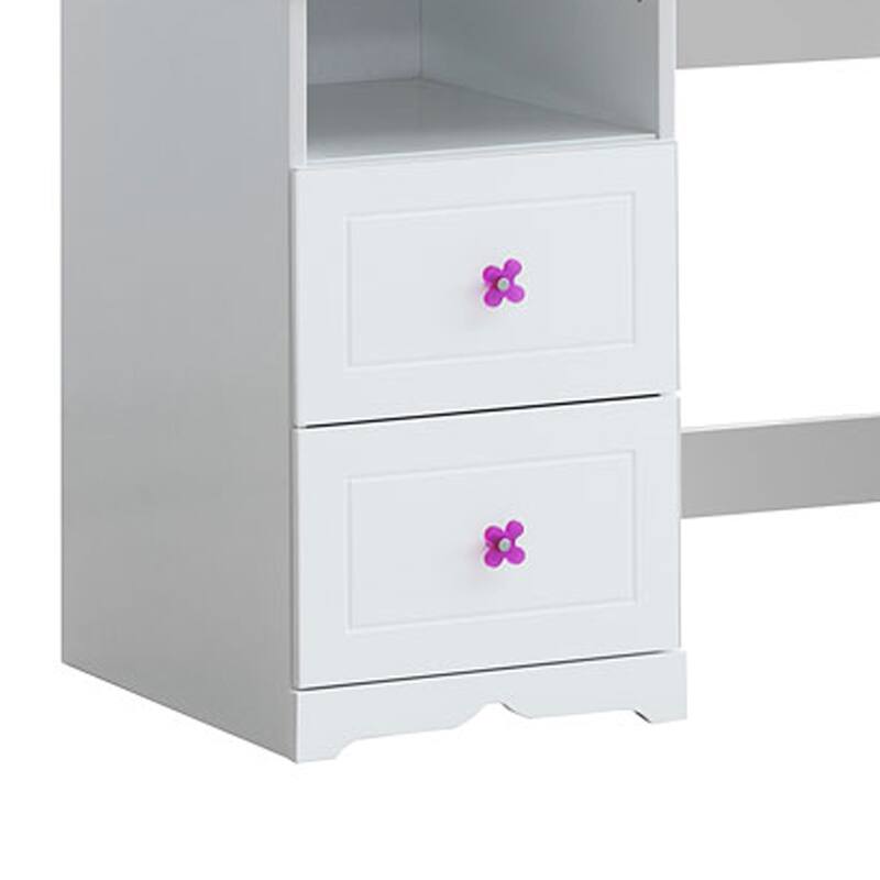 Wooden Table Desk with 2 Drawers and 1 Open Compartment, White