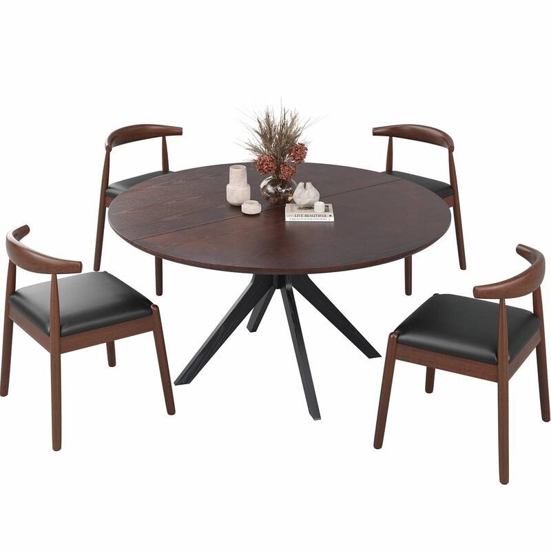 47.2" Solid Wood Round Dining Table - Kitchen Table for 4-6 with Intersecting Pedestal Base