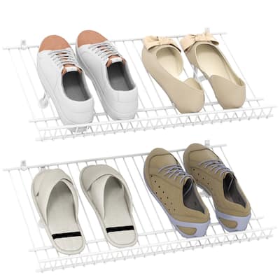 Gymax Set of 2 Metal Wire Shelving Unit Sloping Shoe Racks w/