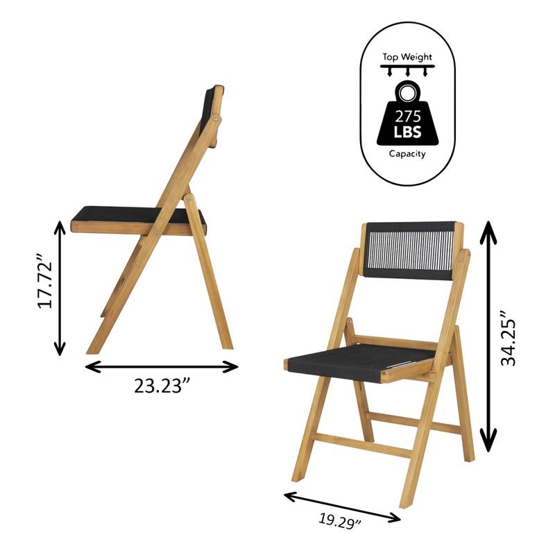 Kiawah Coastal Modern Wood Roped Folding Chair with Adjustable Back, Black/Natural (Set of 2) by JONATHAN Y