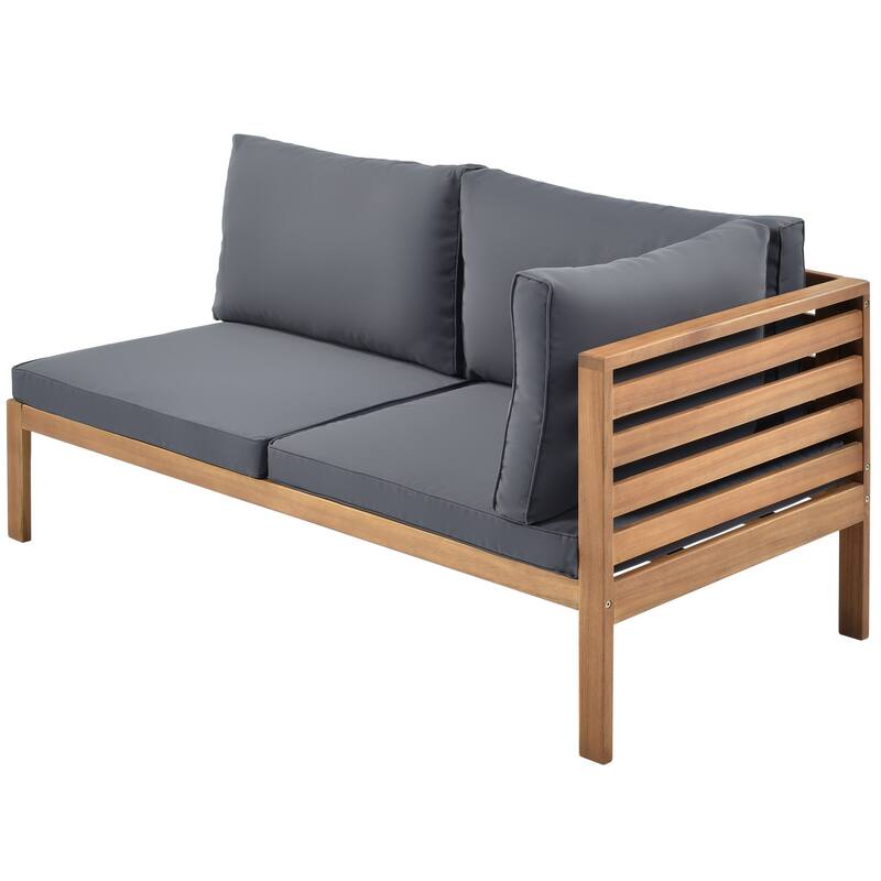 Patio L-shape Sectional Sofa with Square End Table, Wood Frame Sofa Set Conversation Sets Water-resistant and UV Protected