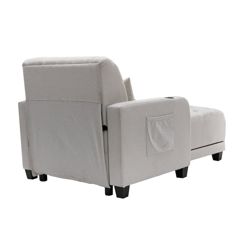 Linen Upholstered Multifunctional Tufted Wireless Charging Leisure Sleeper Armchair with 2 Cup Holders