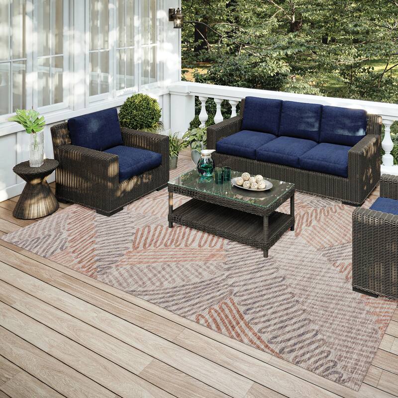 Indoor/ Outdoor Addison Yuma Modern Palm Leaf Washable Area Rug - 8' x 10' - Mocha
