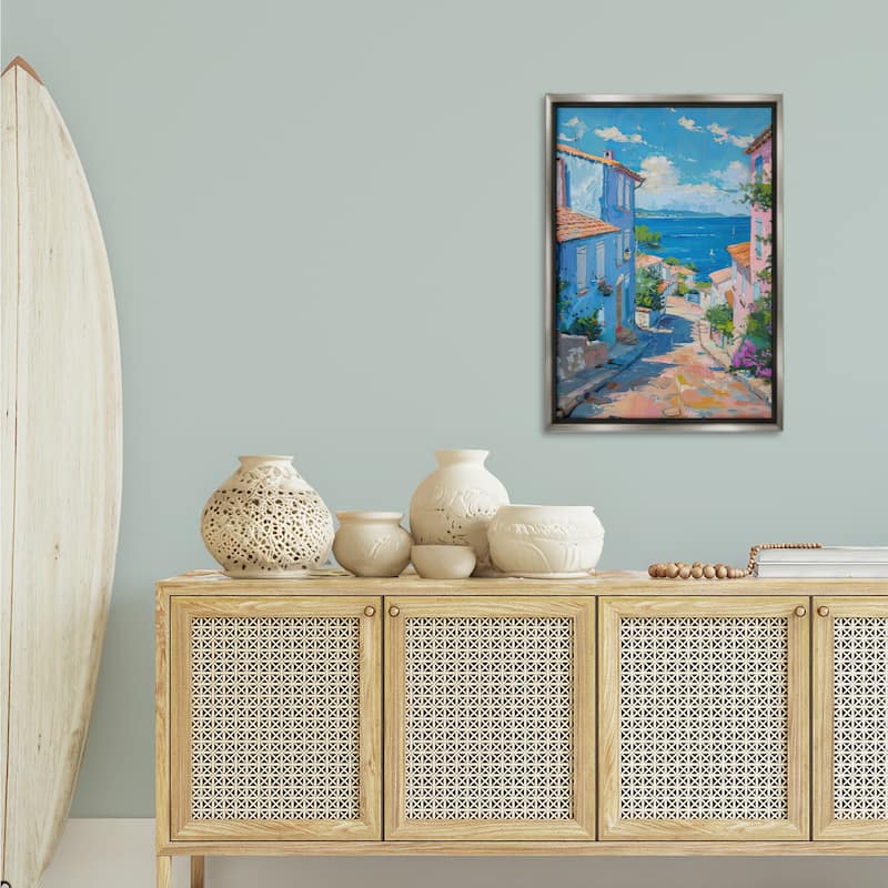 Stupell Quiet Seaside Town's Path Framed Floater Canvas Wall Art Design By LSR Design Studio