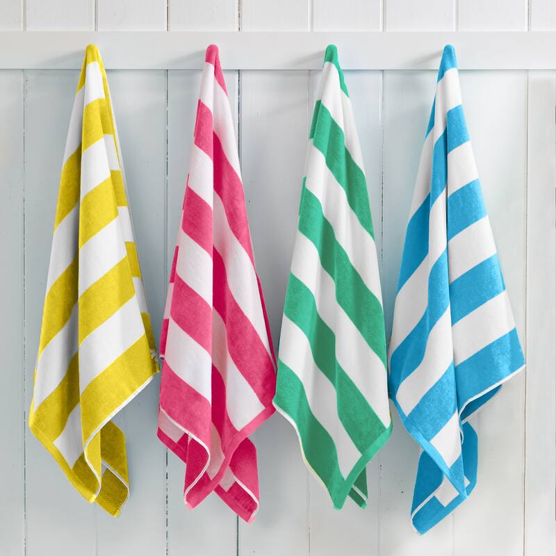 Linery & Co. Cotton Stripe Beach Towel, 4 Pack - 30" x 60" - 4 Pack- 30" x 60" - Multi - air blue, yellow, teal, pink