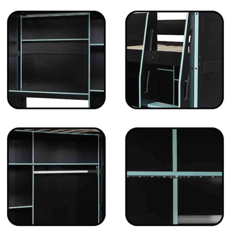 Full Size Gamer Loft Bed with Desk, Storage, RGB Light & USB Port