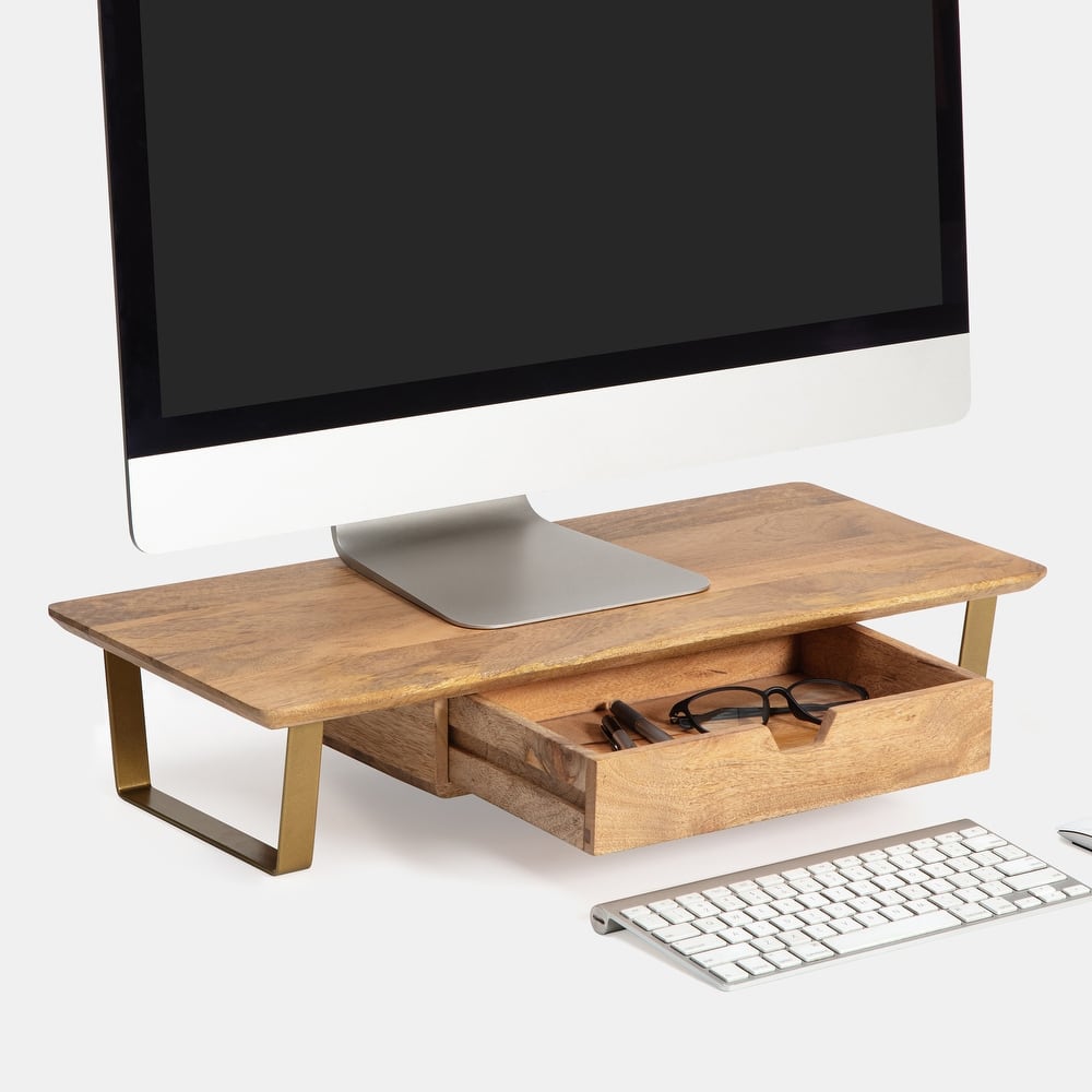 Jani Wood Monitor Stand Riser Desk - Ergonomic Design Stand, Desktop Organizer Table for Home, Office Workspace, Gaming Desk