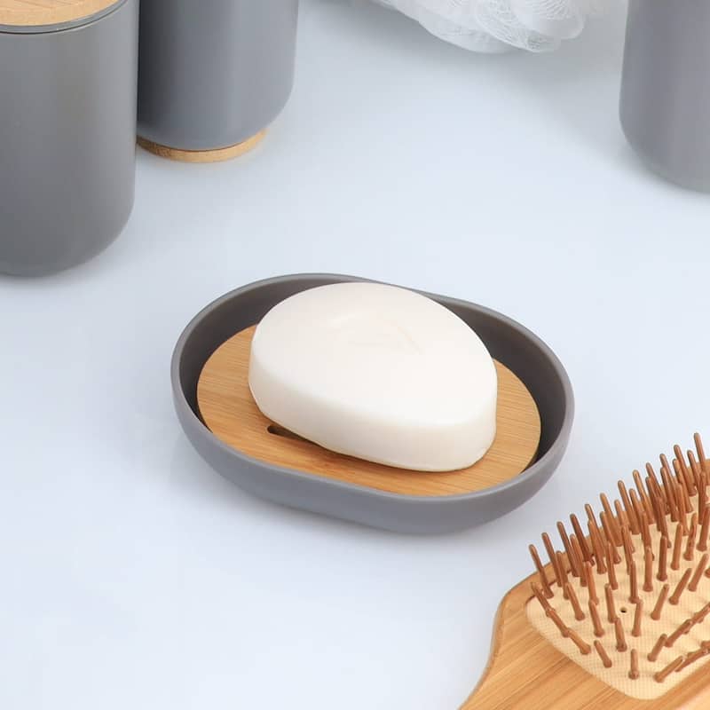 Grey Padang Bathroom Accessory Set 7-Pieces Bamboo