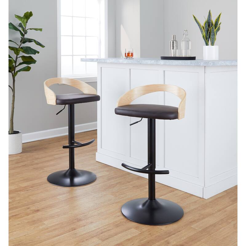 Grotto Adjustable Barstool with Back Base- Set Of 3