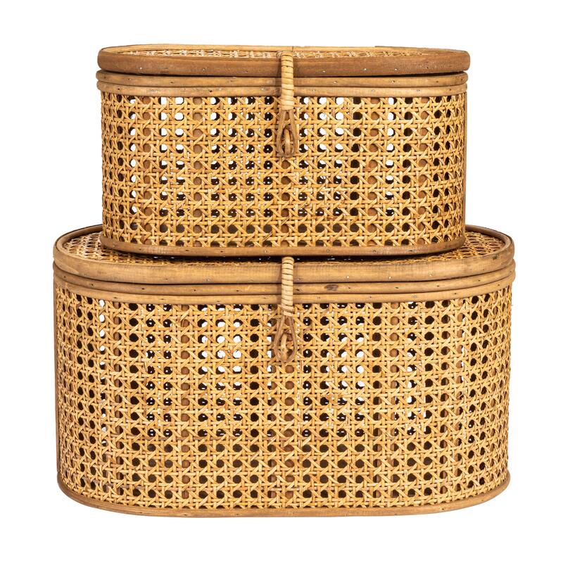 Decorative Woven Rattan Storage Boxes - 15.3"L x 10.3"W x 8.3"H