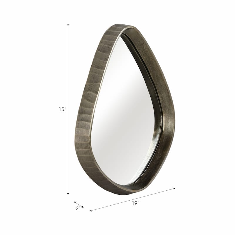 Metal Asymmetrical Mirror with Glass Wood Sculptural Modern Design