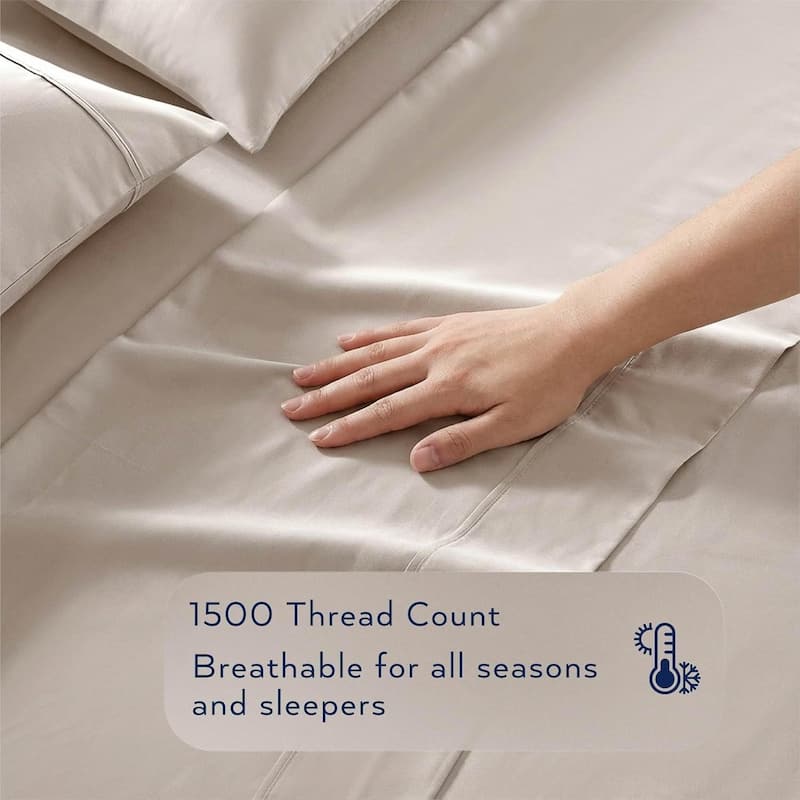 Thomasville 1500 Thread Count Beige Piece Premium Cotton Rich Sateen Sheet Set