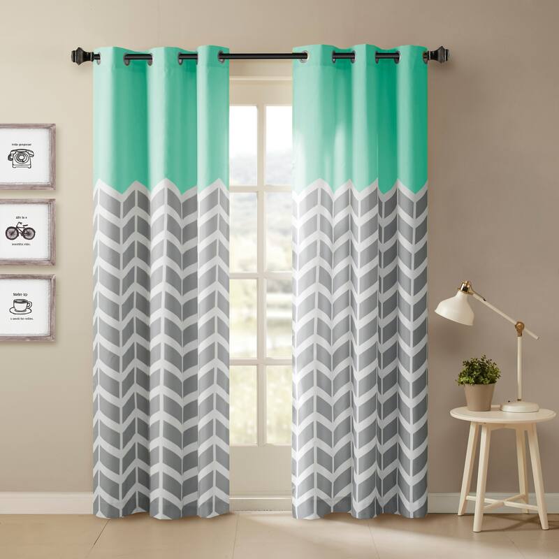 Intelligent Design Rayna Chevron Room Darkening Grommet Panel Pair - 42 x 84 - Aqua