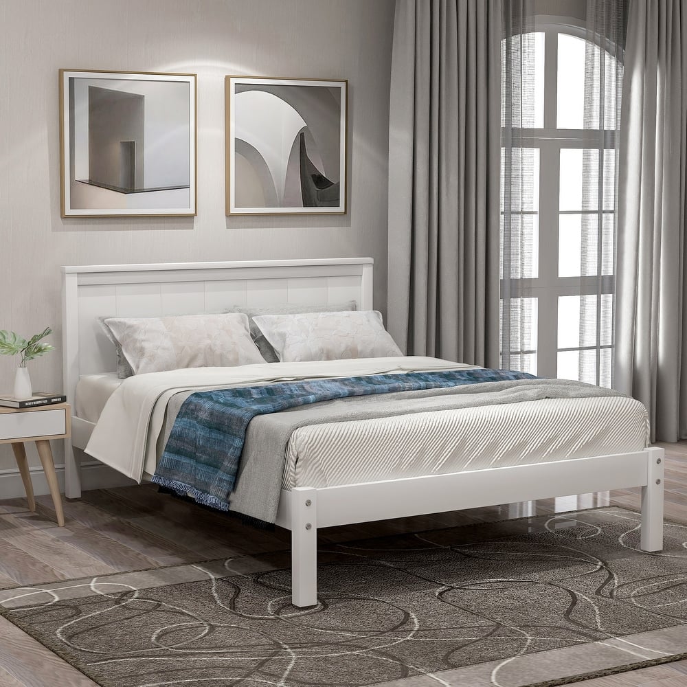 Modern Bedroom Platform Bed Frame with Headboard and MDF Panel Wood Slat Support No Box Spring Needed