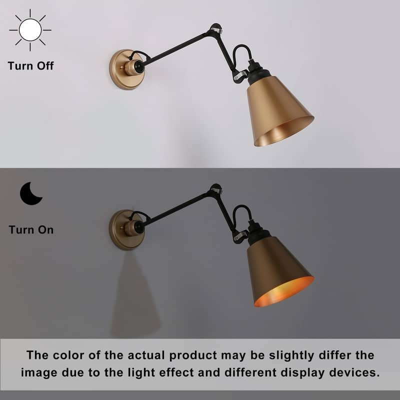 Set of 2 Modern Farmhouse Plug-in Swing Arm Lights Gold Adjustable Wall Sconces Task Lighting - L28" x W6" x H8"