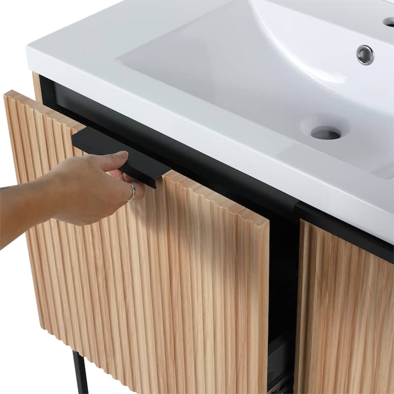 Bathroom Vanity With Sink In 24/30 Inch, Freestanding Bathroom Vanity With Soft Close Door & Drawer and Open Shelf