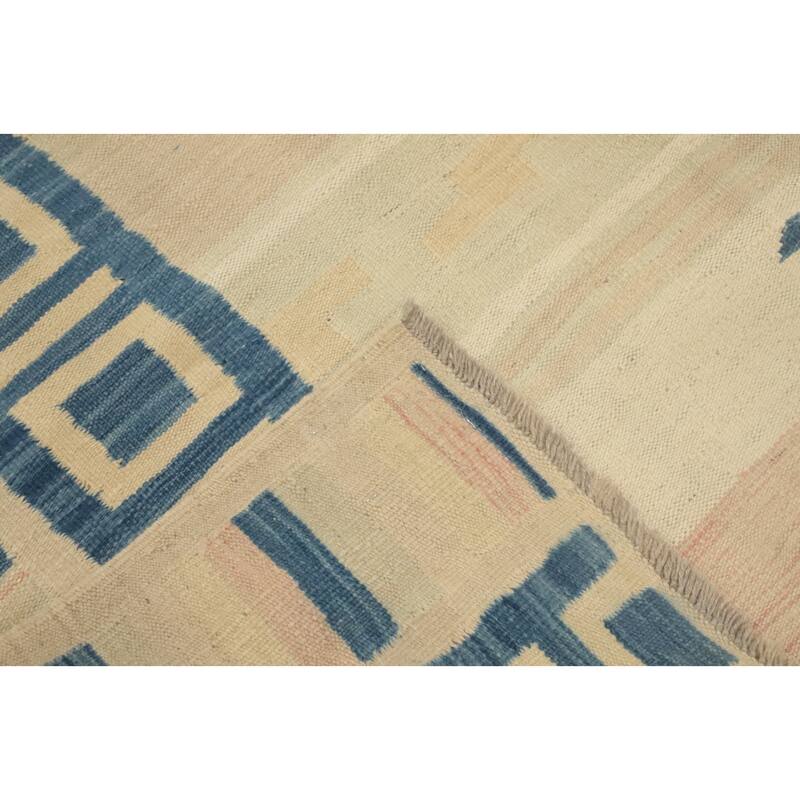 Hand Woven Oriental 100% Wool Carpet Southwestern Tribal Beige & Ivories Kilim Area Rug - 12' 11'' X 9' 11''