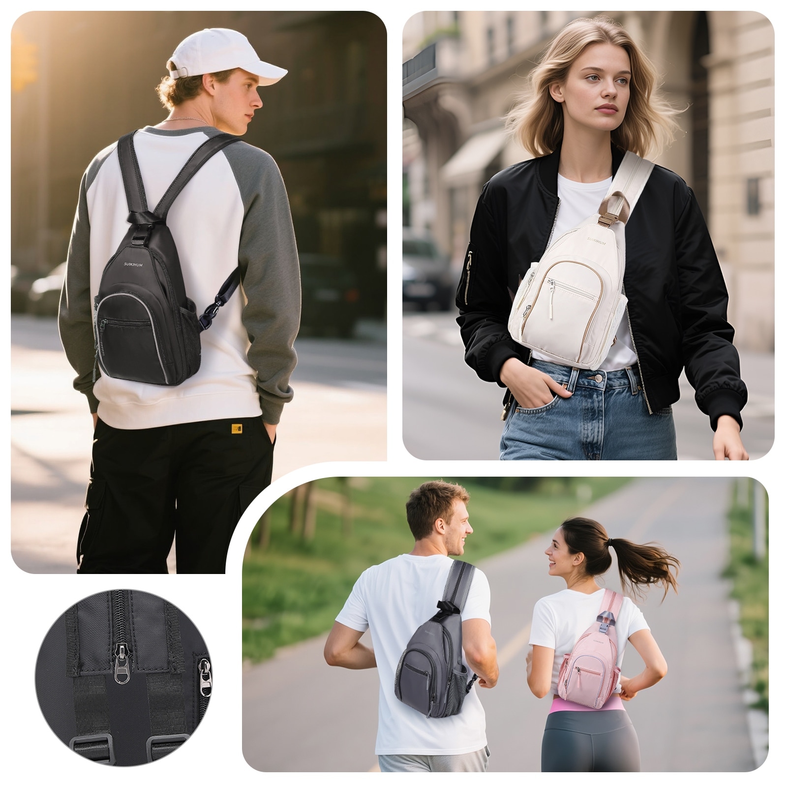 Crossbody Sling Bag with Water Bottle Holder, Convertible Small Backpack Anti Theft Daypack