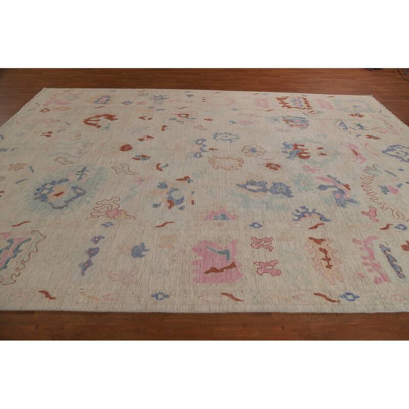Vegetable Dye Oushak Turkish Area Rug Hand-knotted Wool Floral Carpet - 8'10"x 11'10"