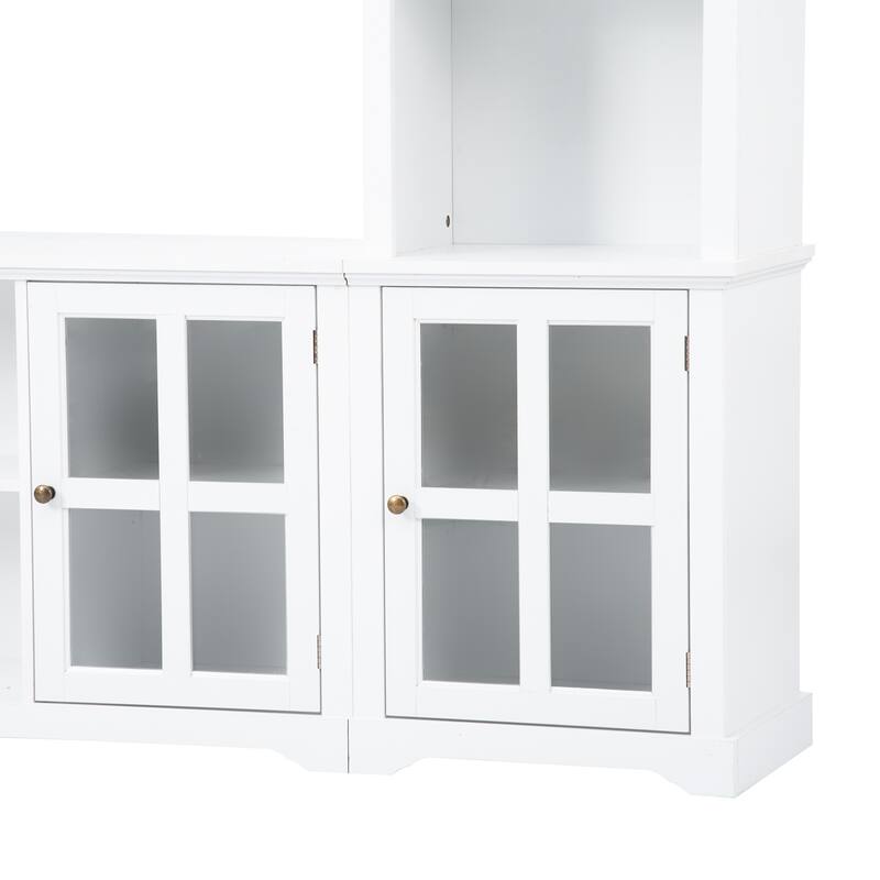 Large Entertainment Wall Unit Set with Open Storage, Wood TV Stand for TV Up to 70", Large Media Console with Cabinet