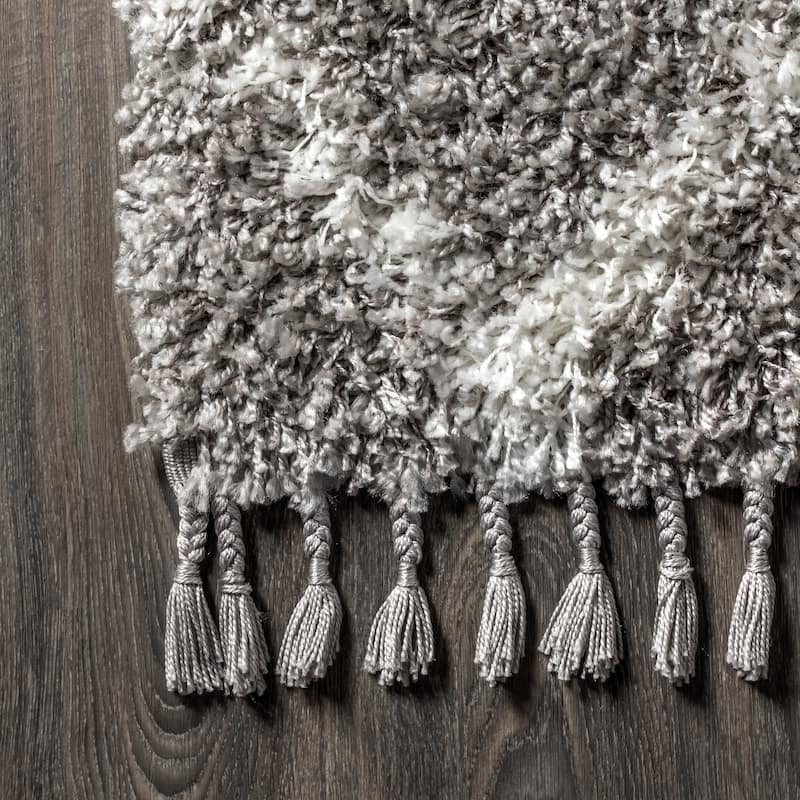 JONATHAN Y Modern Shag Plush Tassel Moroccan Tribal Geometric Trellis Area Rug