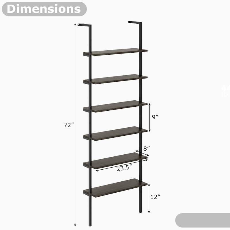 Gymax 2 PCS 6-tier Ladder Shelf 72 Inches Industrial Wall Mounted