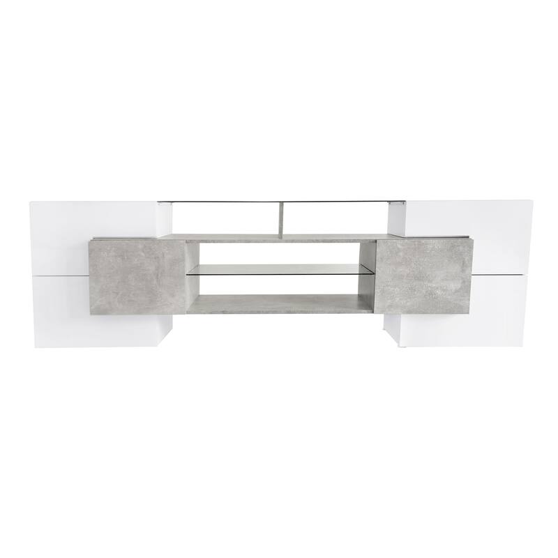Unique Shape TV Stand with 2 Illuminated Glass Shelves