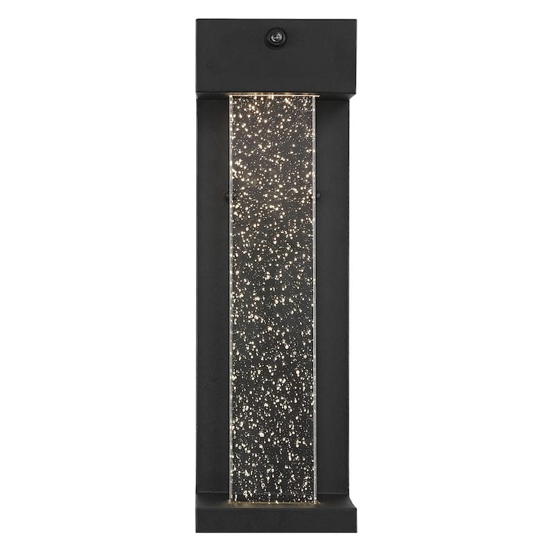 Horizone 5.13" 1-Light Modern Iron/Seeded Glass with Dusk-to-Dawn Sensor Integrated LED Outdoor Sconce, Black by JONATHAN Y