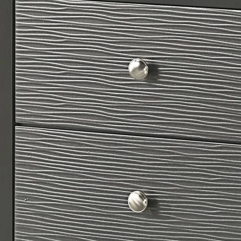 Deny Nightstand, 2 Drawers, Silver Round Knobs, Metallic Gray Wood