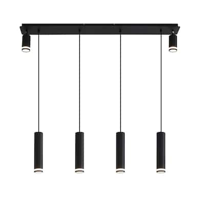 Modern Linear Chandelier 6-Light Linear Pendant Lights LED Dimmable Light Fixtures Wood, for Kitchen Island Office