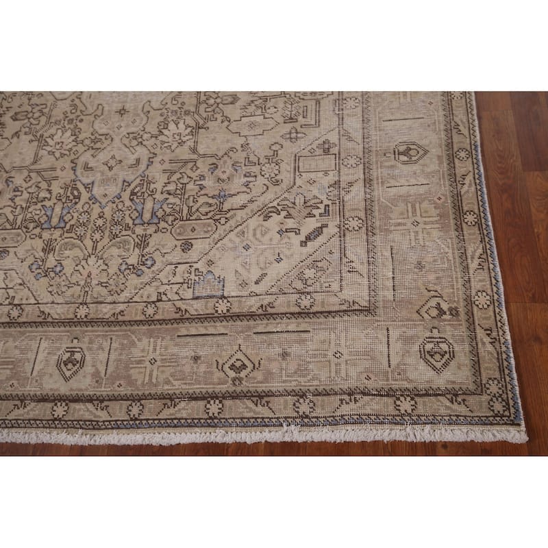 Distressed Tabriz Persian Vintage Area Rug Hand-Knotted Wool Carpet - 6'4" x 9'2"