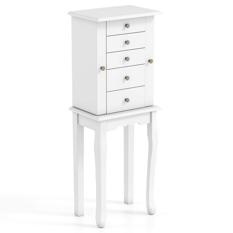 Costway Jewelry Cabinet Storage Chest Standing Organizer Mirror White - See Details