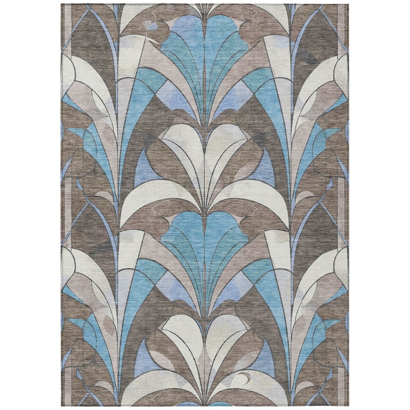 Machine Washable Indoor/Outdoor Modern Mosaic Chantille Rug