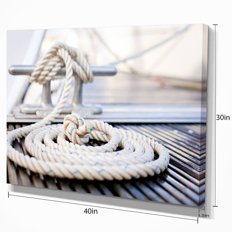 Designart "White Nautical Mooring Rope" Modern Landscape Canvas Art - White