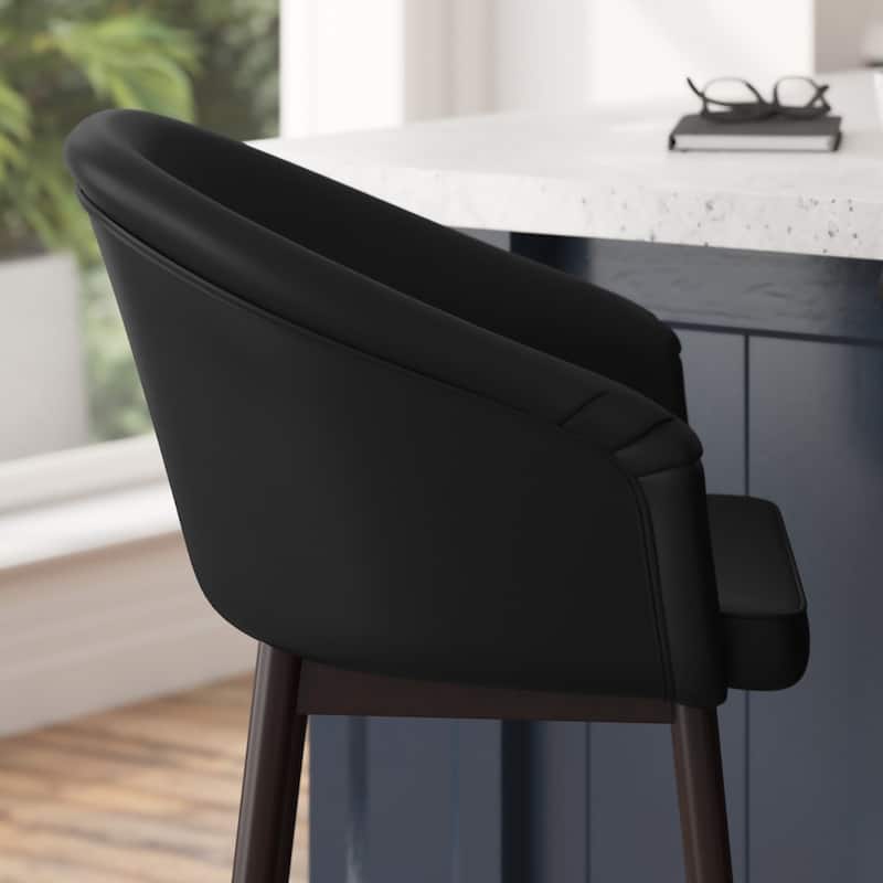 Upholstered Counter Stool with Wooden Legs