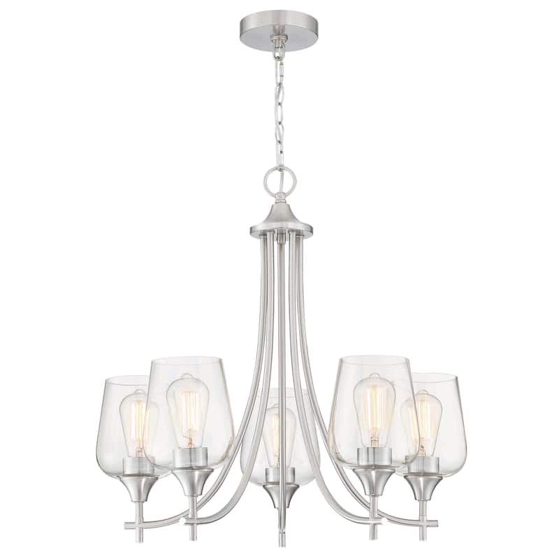 9-Light Brushed Nickel Chandelier With Satin Etched Opal Glass Shades