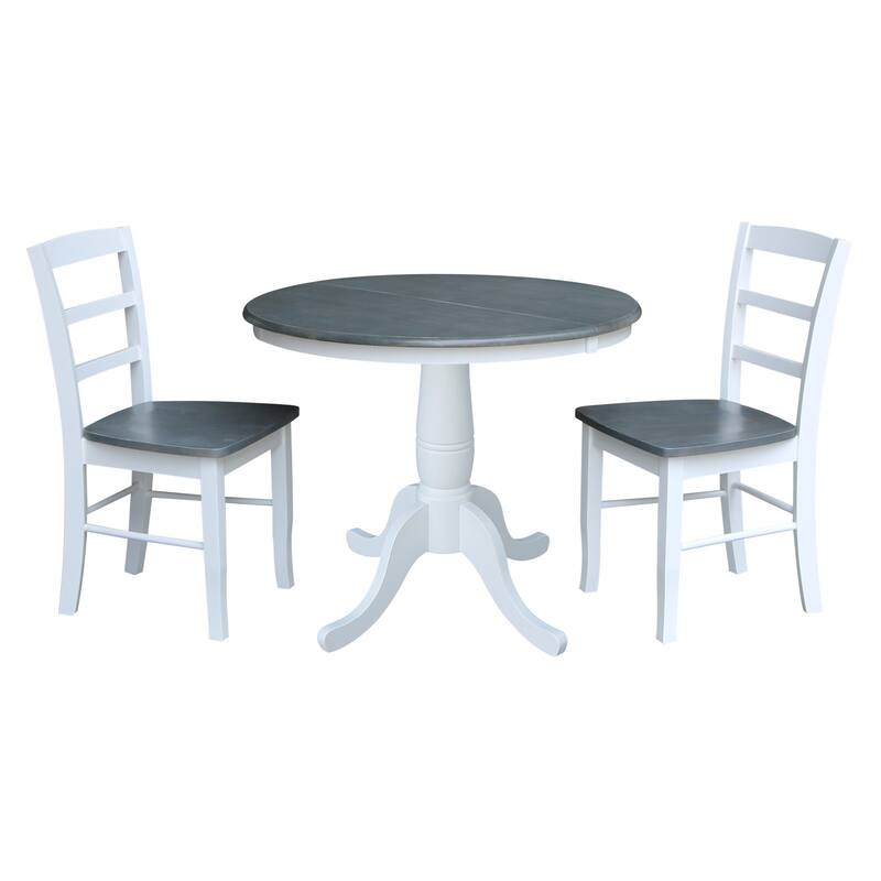 36" Round Top Pedestal Extendable Table With 12" Leaf and Madrid Chairs - 2 Chairs - White/Heather Gray