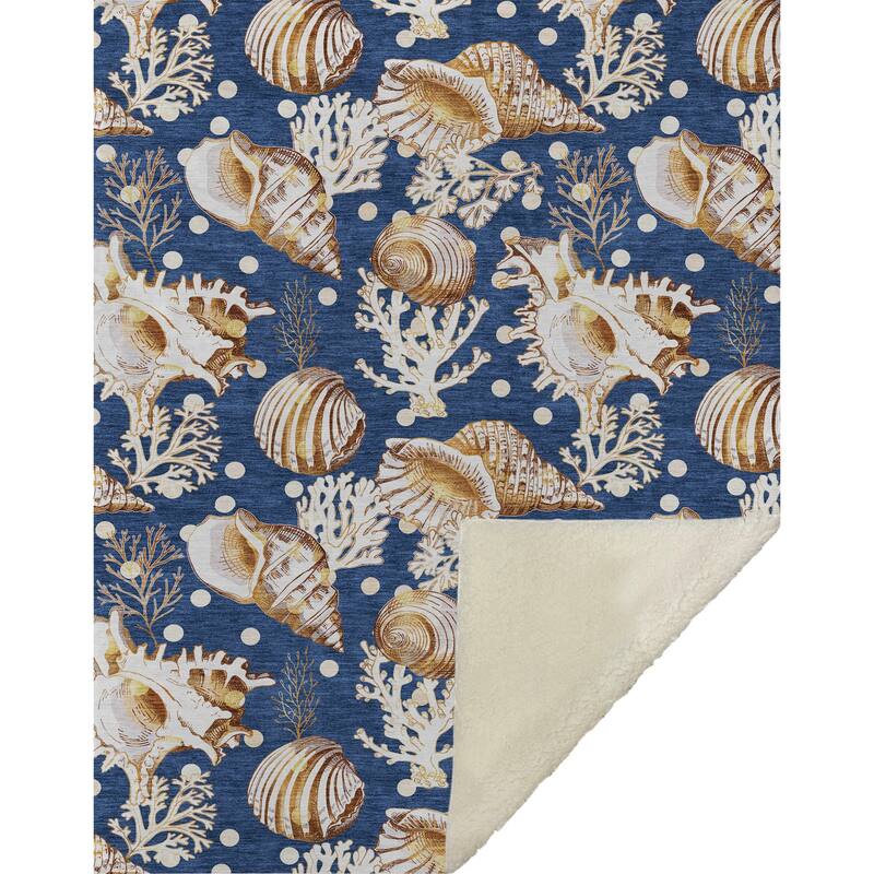 Premium Machine Washable ASB185 Seashells Sherpa Throw Blanket