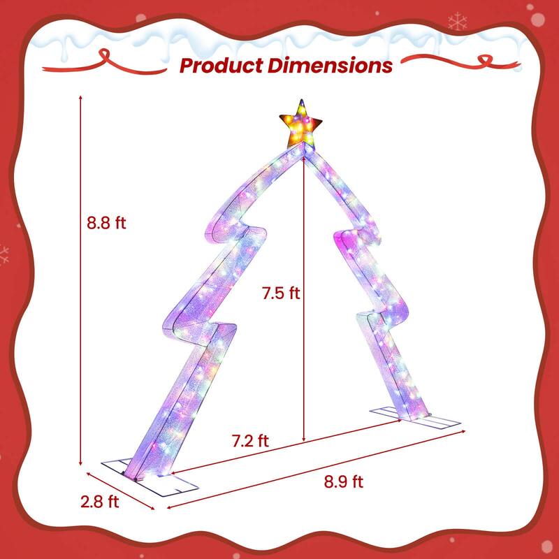 Costway 8.8 FT Christmas Tree-shaped Archway with Top Star, Adjustable - as pic shows - See Details