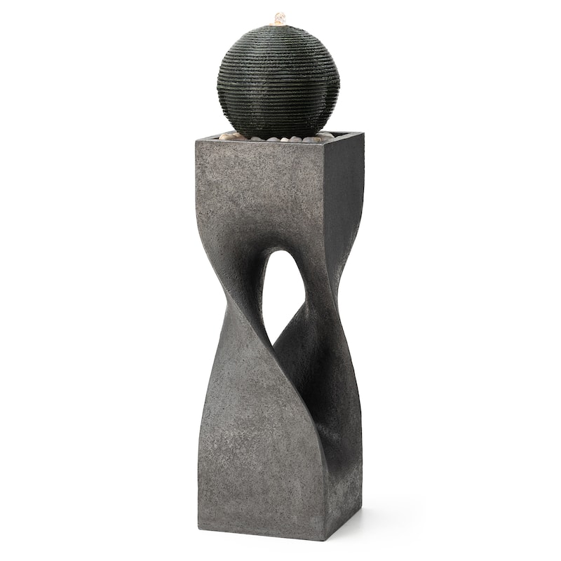 Glitzhome Modern Geometric Oversized Pedestal Sphere Polyresin Outdoor Floor Fountain with Pebbles