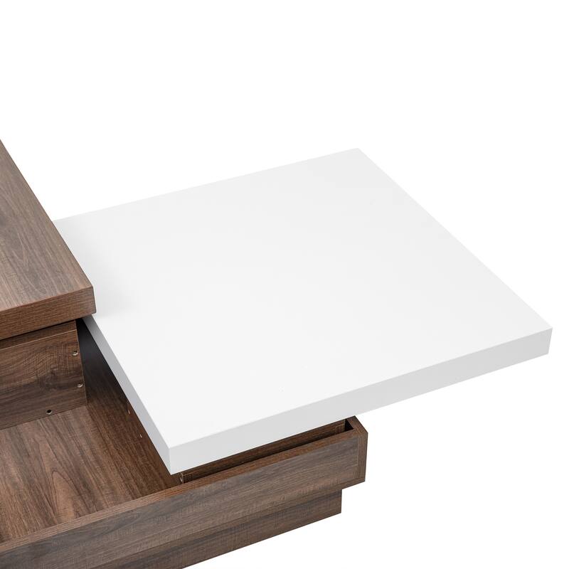 Two-Tone Coffee Table with Swivel Tabletop, Wood Square Side Table with Hidden Storage for Living Room Office