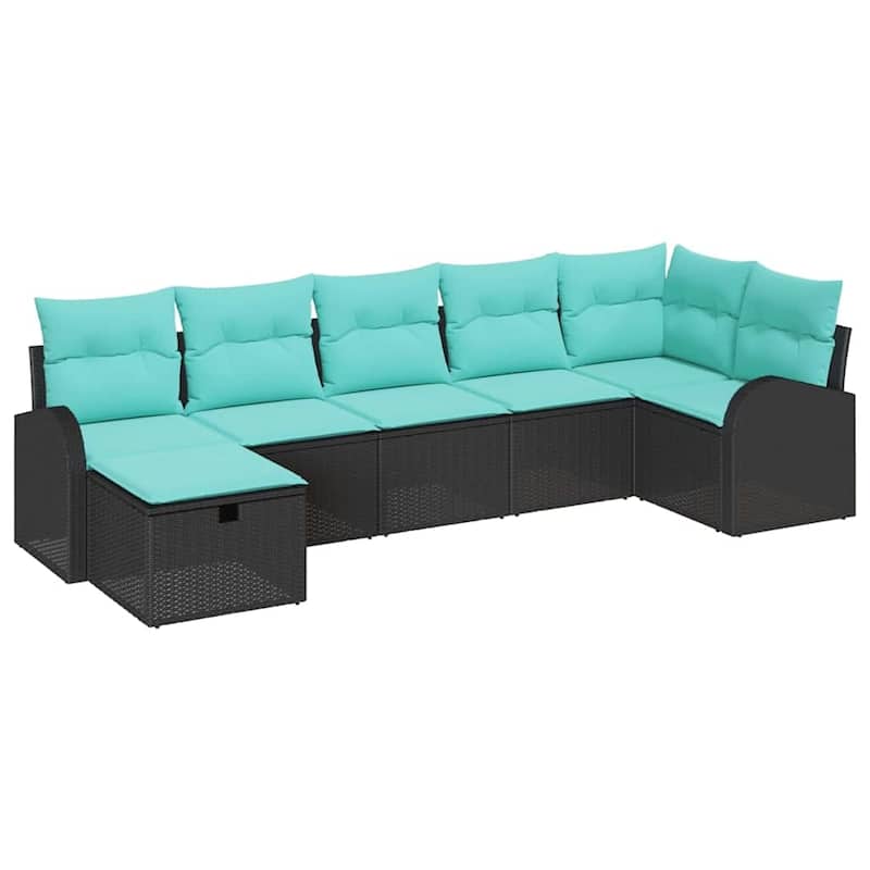 vidaXL 7/8 Piece Garden Sofa Set with Cushions Black Poly Rattan - 113.8×48.8×27.2