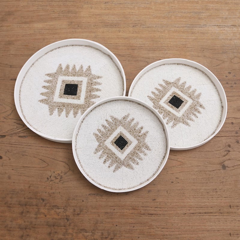 Novica Handmade Charmed Circles Beaded Bamboo Wall Art (Set Of 3)