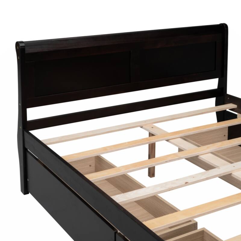 Full Size Wood Platform Bed with 4 Drawers and Streamlined Headboard & Footboard