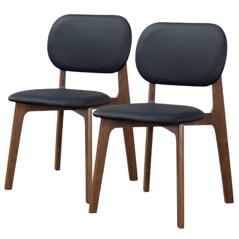 GDFStudio - Kelsey Mid-Century Modern Faux Leather Dining Chair with Solid Wood Base, Set of 2 - 21.1"W