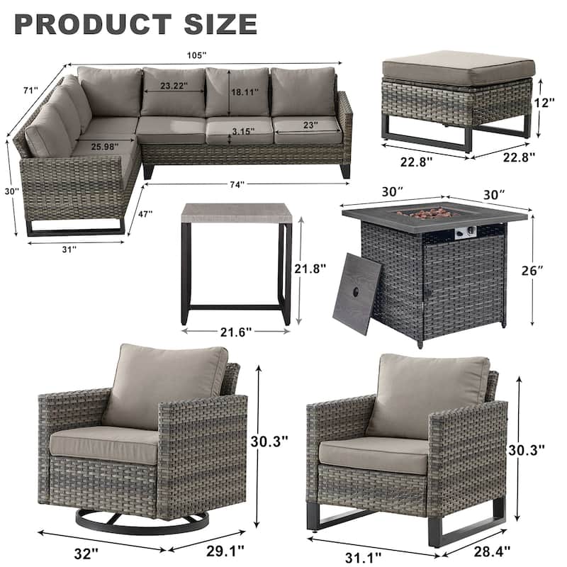 Pocassy Outdoor PE Wicker Sofa Conversation Set