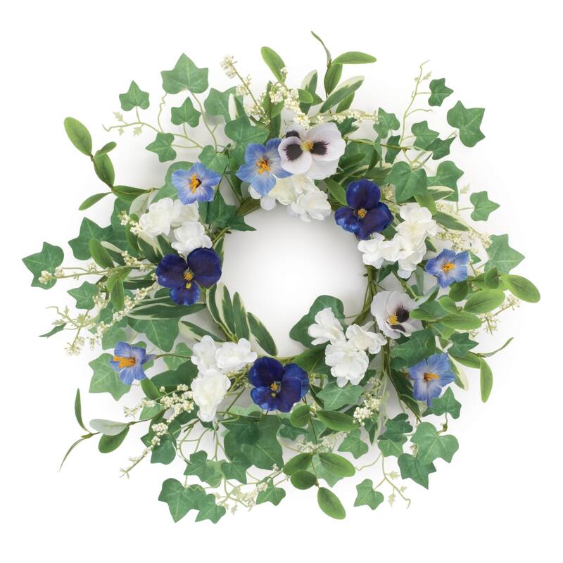 Mixed Petunia and Pansy Artificial Candle Ring - 16"